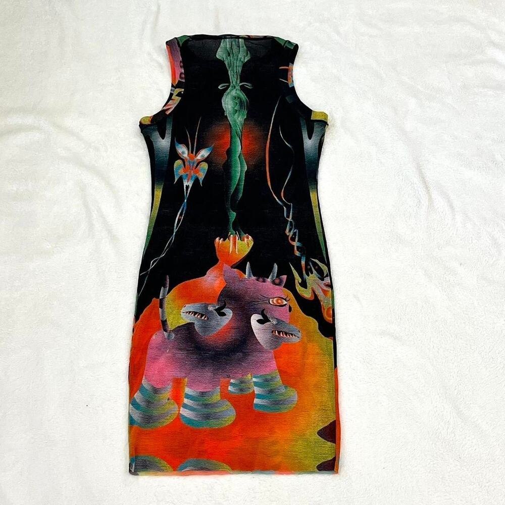 SKIMS Summer Mesh High Neck Tank Dress - XXS Obsidian Print - Picture 7 of 7
